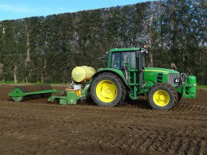 Leicester's Soil Solutions fumigation tractor in operation, New Zealand